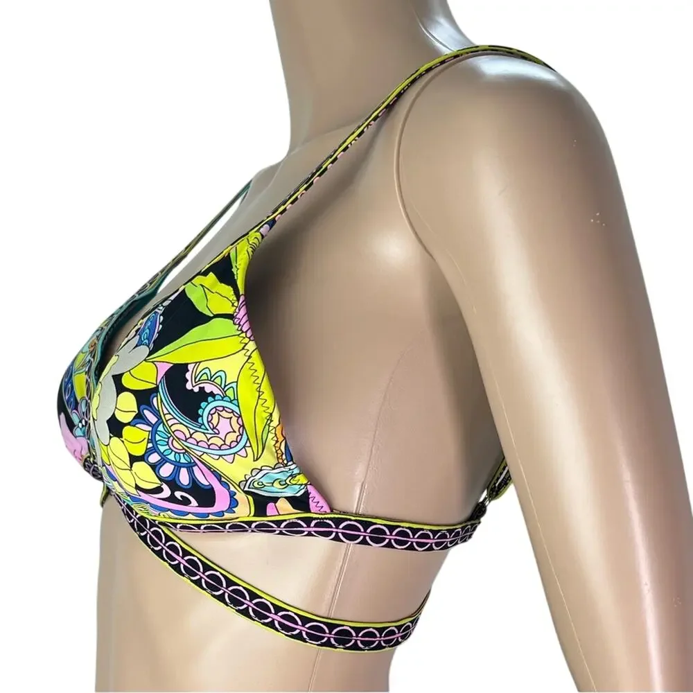Trina Turk Monaco Faux Wrap Multi Strap Floral Print Triangle Bikini Top
